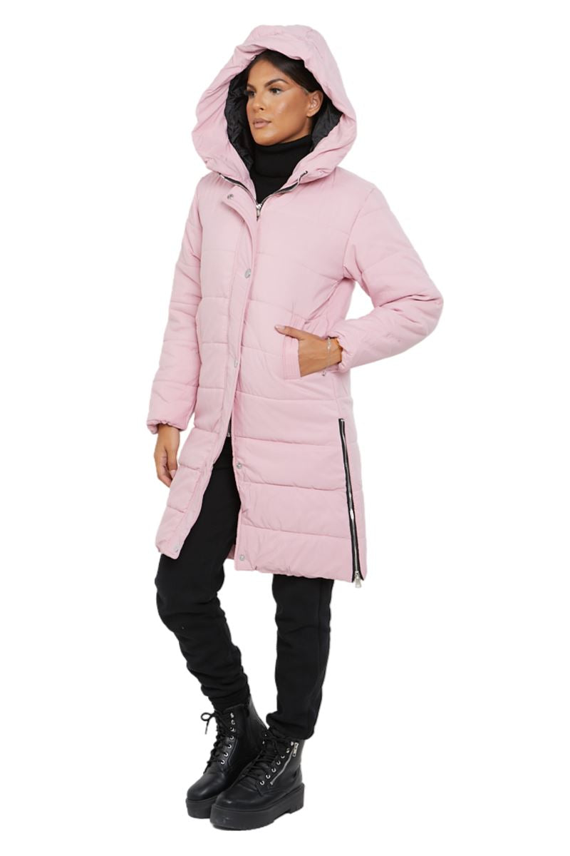 Womens Ladies Longline Hooded Jacket Long Sleeve Puffer Padded Bodywarmer Coat