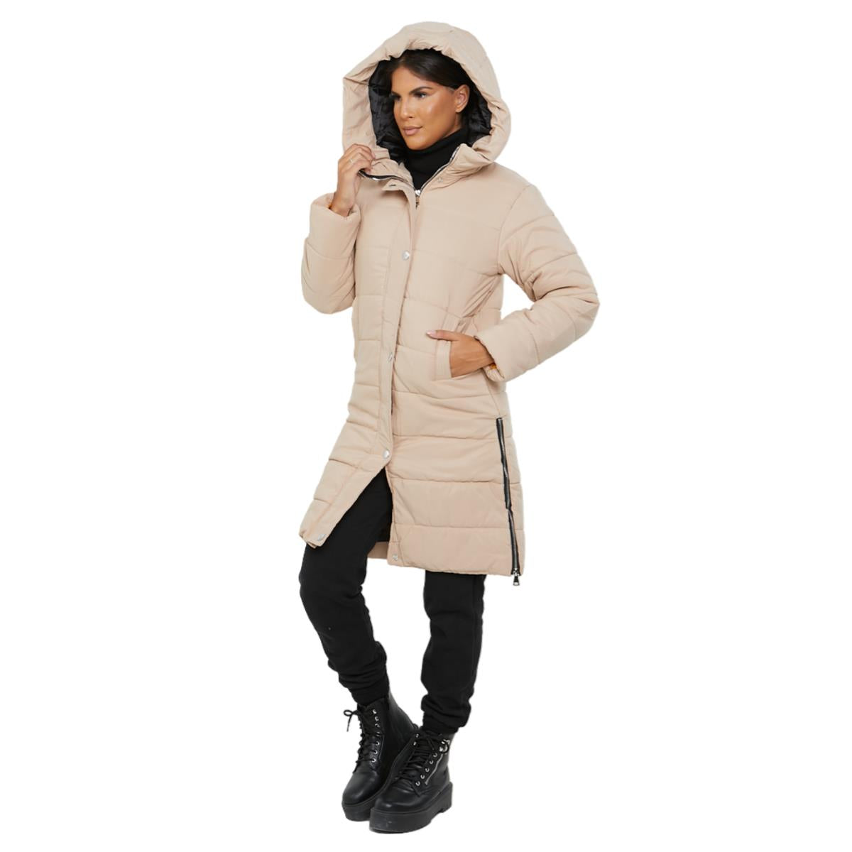 Womens Ladies Longline Hooded Jacket Long Sleeve Puffer Padded Bodywarmer Coat