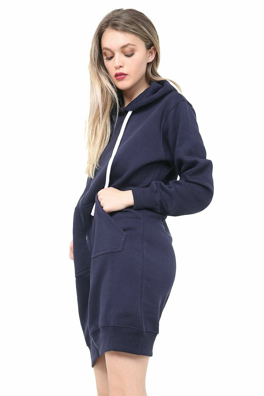 Women Hoodies Casual Zipper Sweatshirt Coat Ladies Long Hoodie Plain Mini Jumper