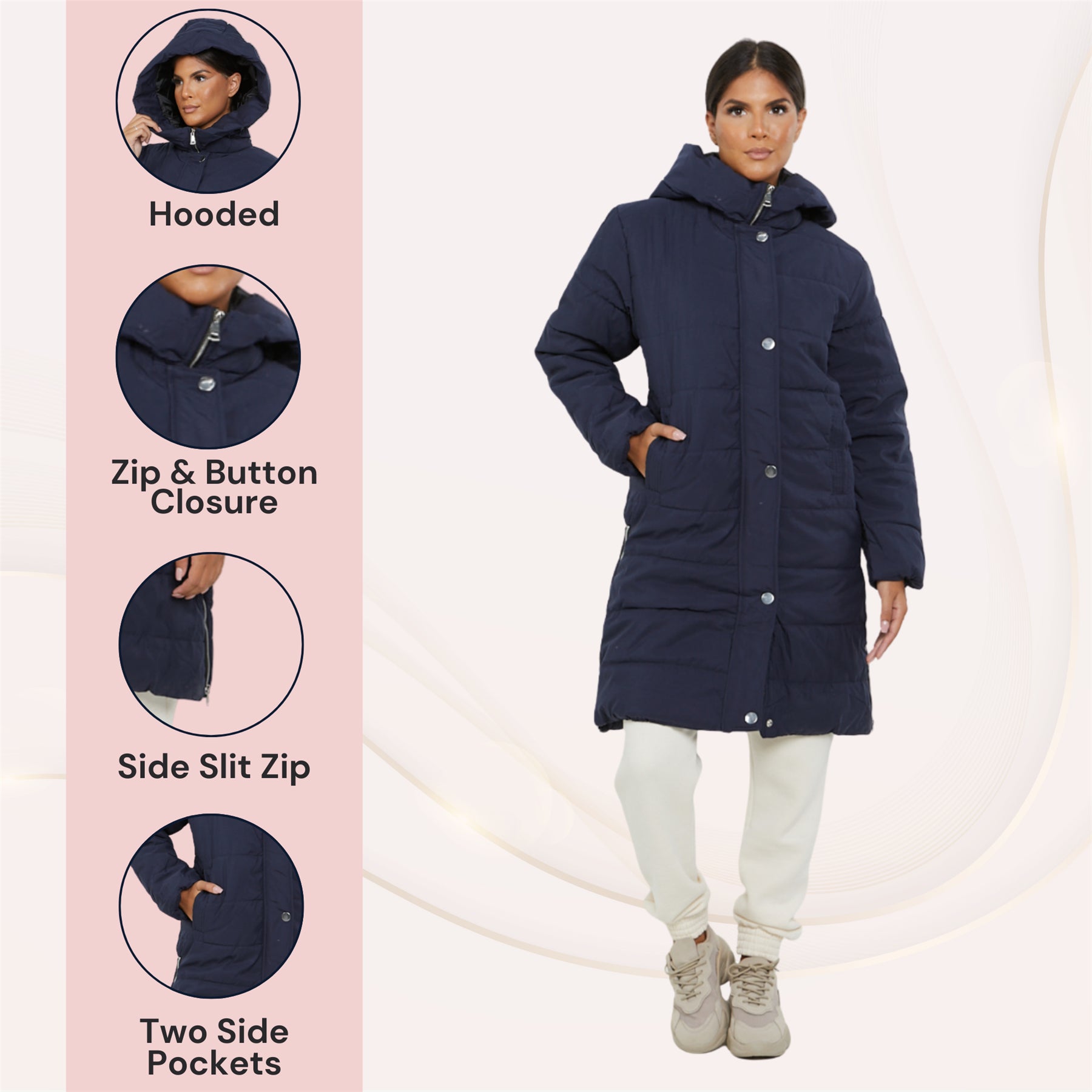 Womens Ladies Longline Hooded Jacket Long Sleeve Puffer Padded Bodywarmer Coat