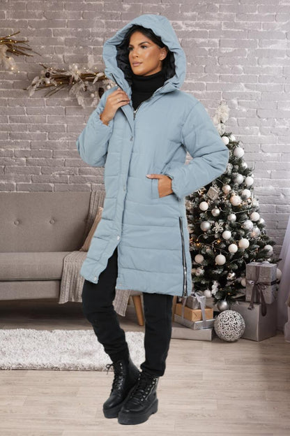 Womens Ladies Longline Hooded Jacket Long Sleeve Puffer Padded Bodywarmer Coat