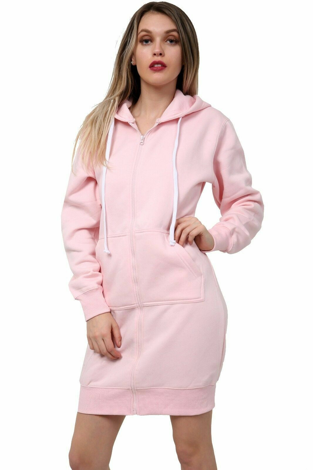 Women Hoodies Casual Zipper Sweatshirt Coat Ladies Long Hoodie Plain Mini Jumper