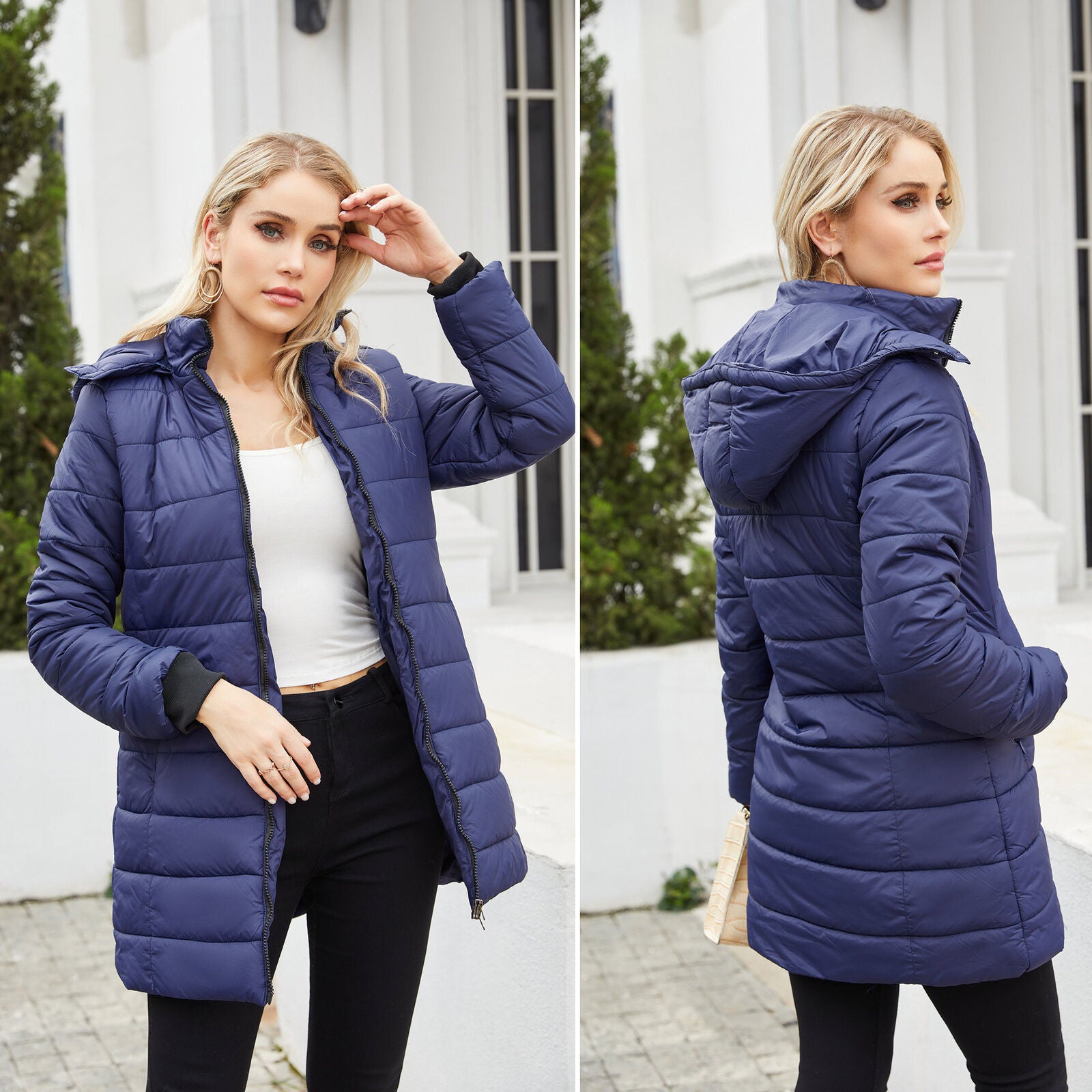 Women Winter Long Parka Quilted Coat Hooded Ladies Warm Padded Puffer Jacket