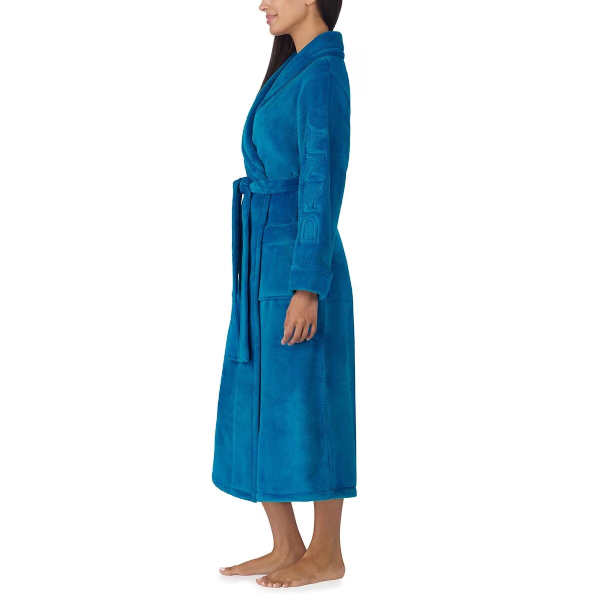 Shawl Collar Long Plush Robe in Blue