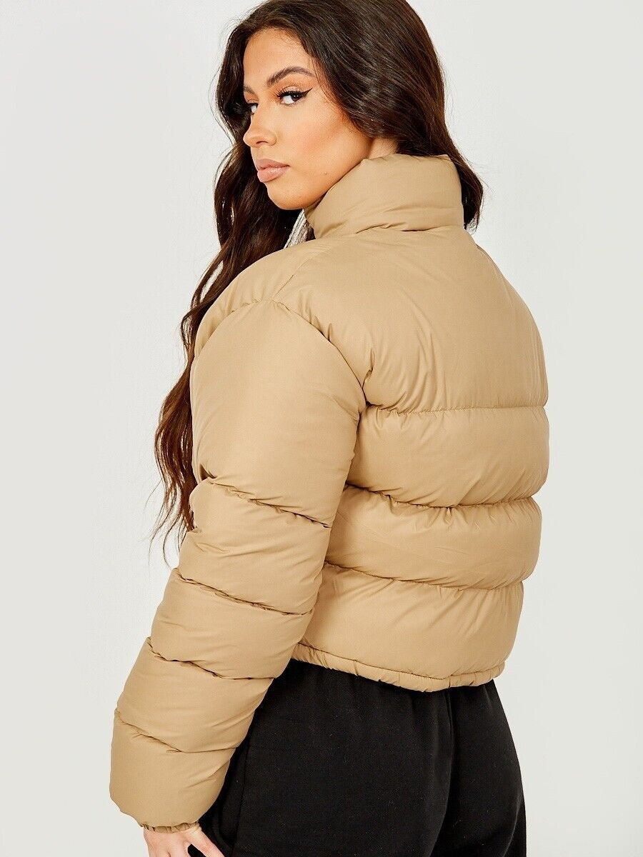 WOMENS LADIES QUILTED WINTER COAT THICK PUFFER PADDED CROP HOODED JACKET PARKA