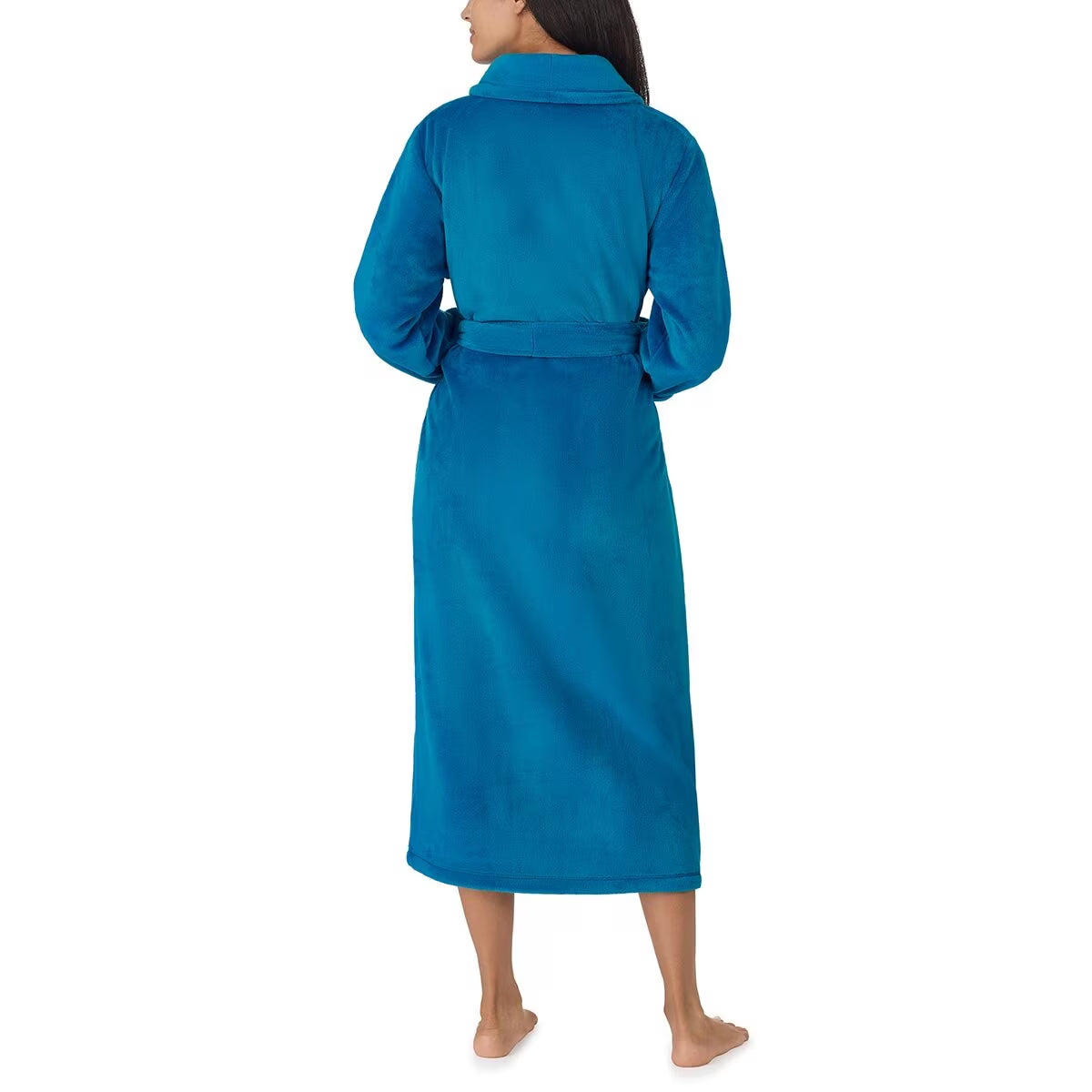 Shawl Collar Long Plush Robe in Blue