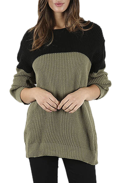 Womens Baggy Pullover Jumper Long Sleeve round Neck Contrast Block Stripe Top