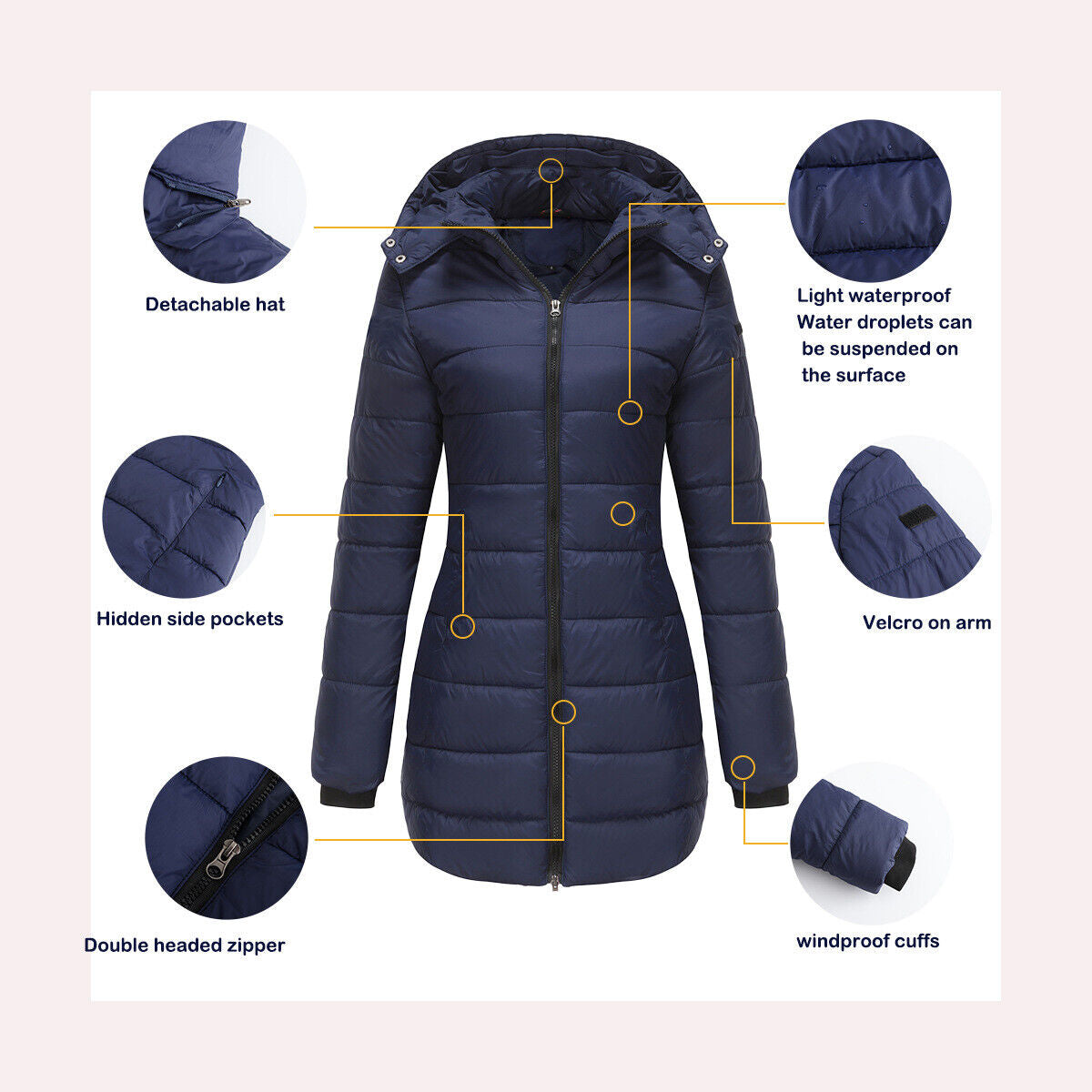 Women Winter Long Parka Quilted Coat Hooded Ladies Warm Padded Puffer Jacket