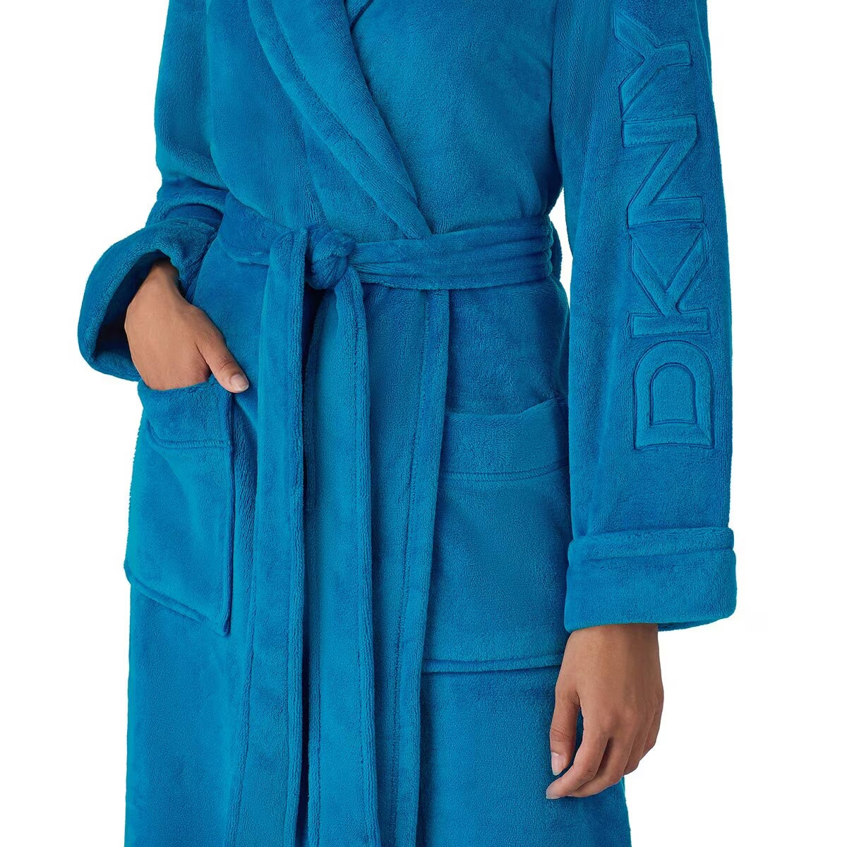 Shawl Collar Long Plush Robe in Blue