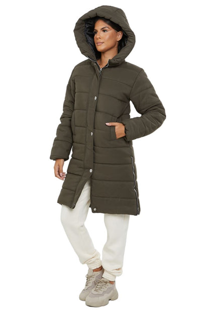 Womens Ladies Longline Hooded Jacket Long Sleeve Puffer Padded Bodywarmer Coat