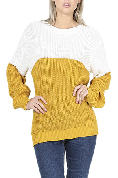 Womens Baggy Pullover Jumper Long Sleeve round Neck Contrast Block Stripe Top