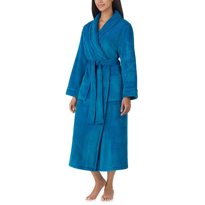 Shawl Collar Long Plush Robe in Blue