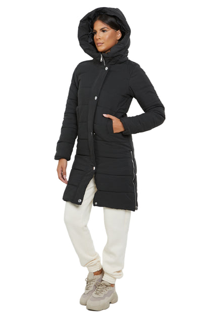 Womens Ladies Longline Hooded Jacket Long Sleeve Puffer Padded Bodywarmer Coat