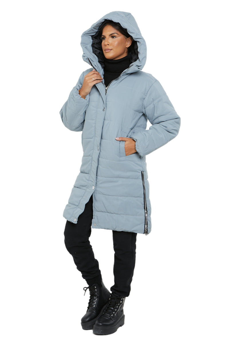 Womens Ladies Longline Hooded Jacket Long Sleeve Puffer Padded Bodywarmer Coat