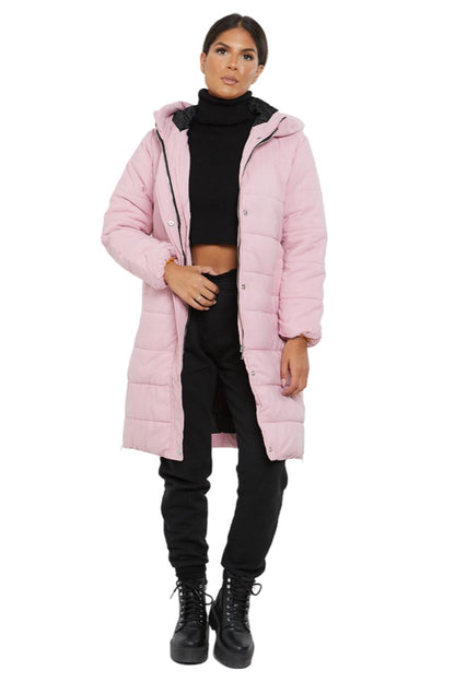 Womens Ladies Longline Hooded Jacket Long Sleeve Puffer Padded Bodywarmer Coat