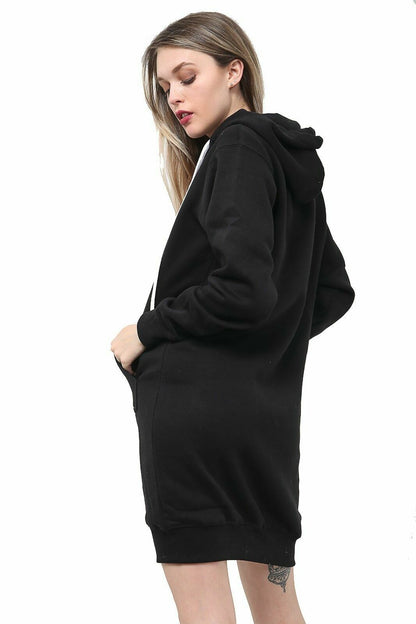 Women Hoodies Casual Zipper Sweatshirt Coat Ladies Long Hoodie Plain Mini Jumper