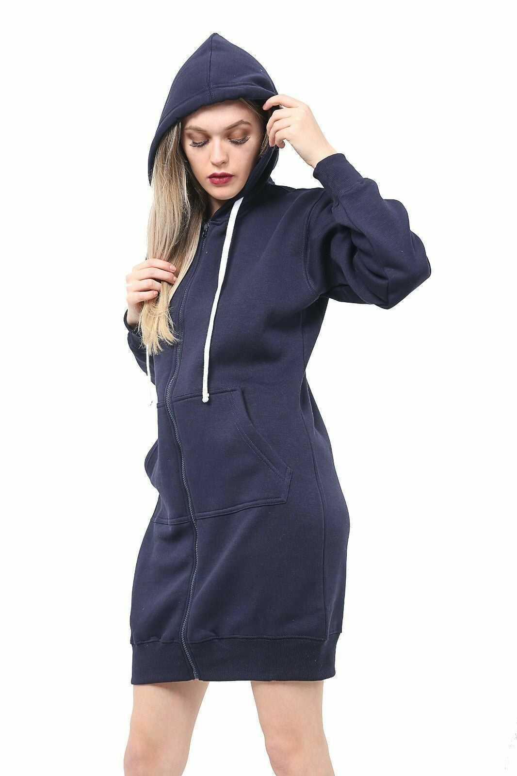 Women Hoodies Casual Zipper Sweatshirt Coat Ladies Long Hoodie Plain Mini Jumper