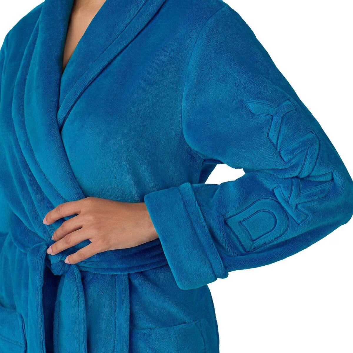 Shawl Collar Long Plush Robe in Blue