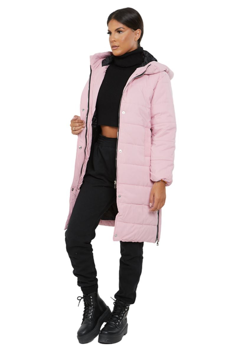 Womens Ladies Longline Hooded Jacket Long Sleeve Puffer Padded Bodywarmer Coat