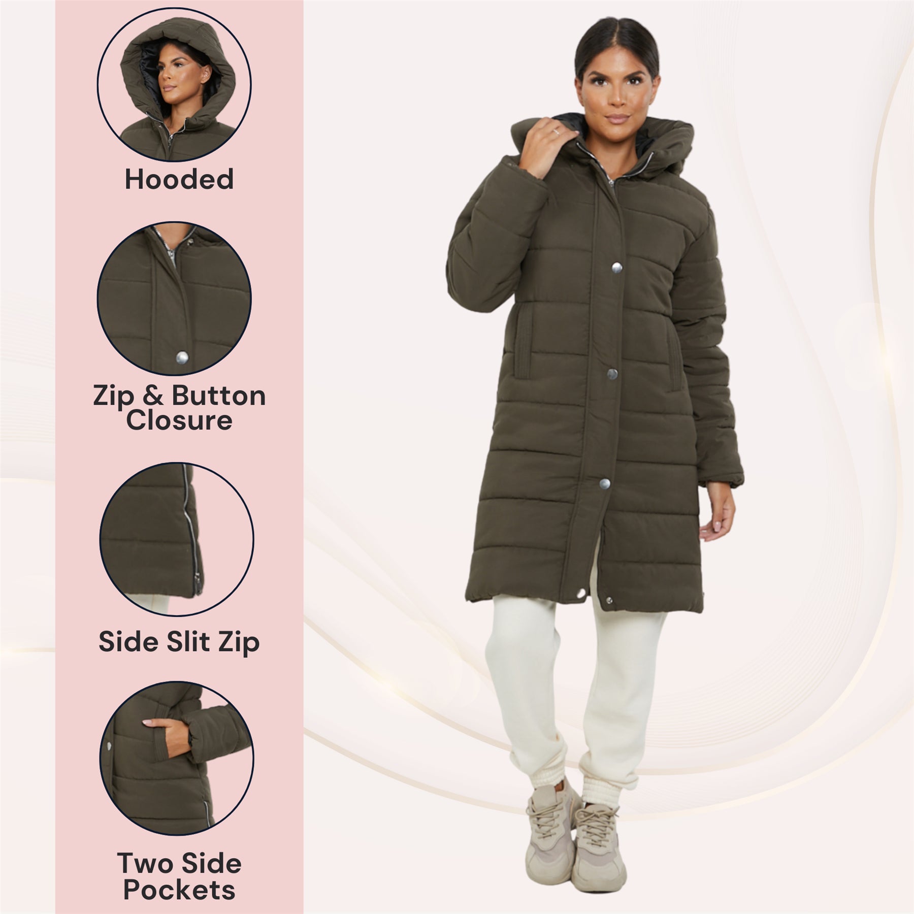 Womens Ladies Longline Hooded Jacket Long Sleeve Puffer Padded Bodywarmer Coat